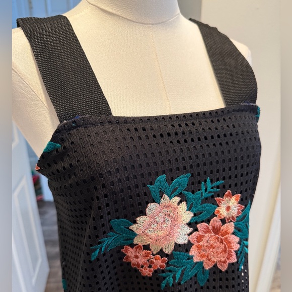 ZARA Trafaluc Black Mesh Embroidered Floral Mini Dress (Size S) - Picture 2 of 4